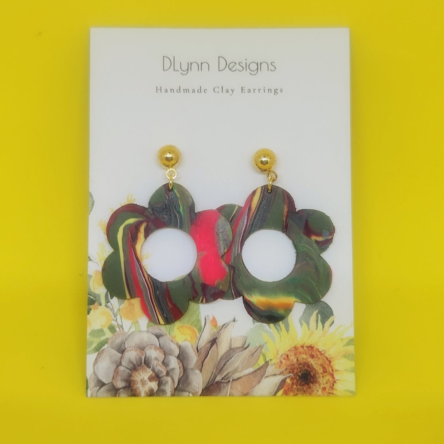 Flower Dangle Polymer Clay Earrings