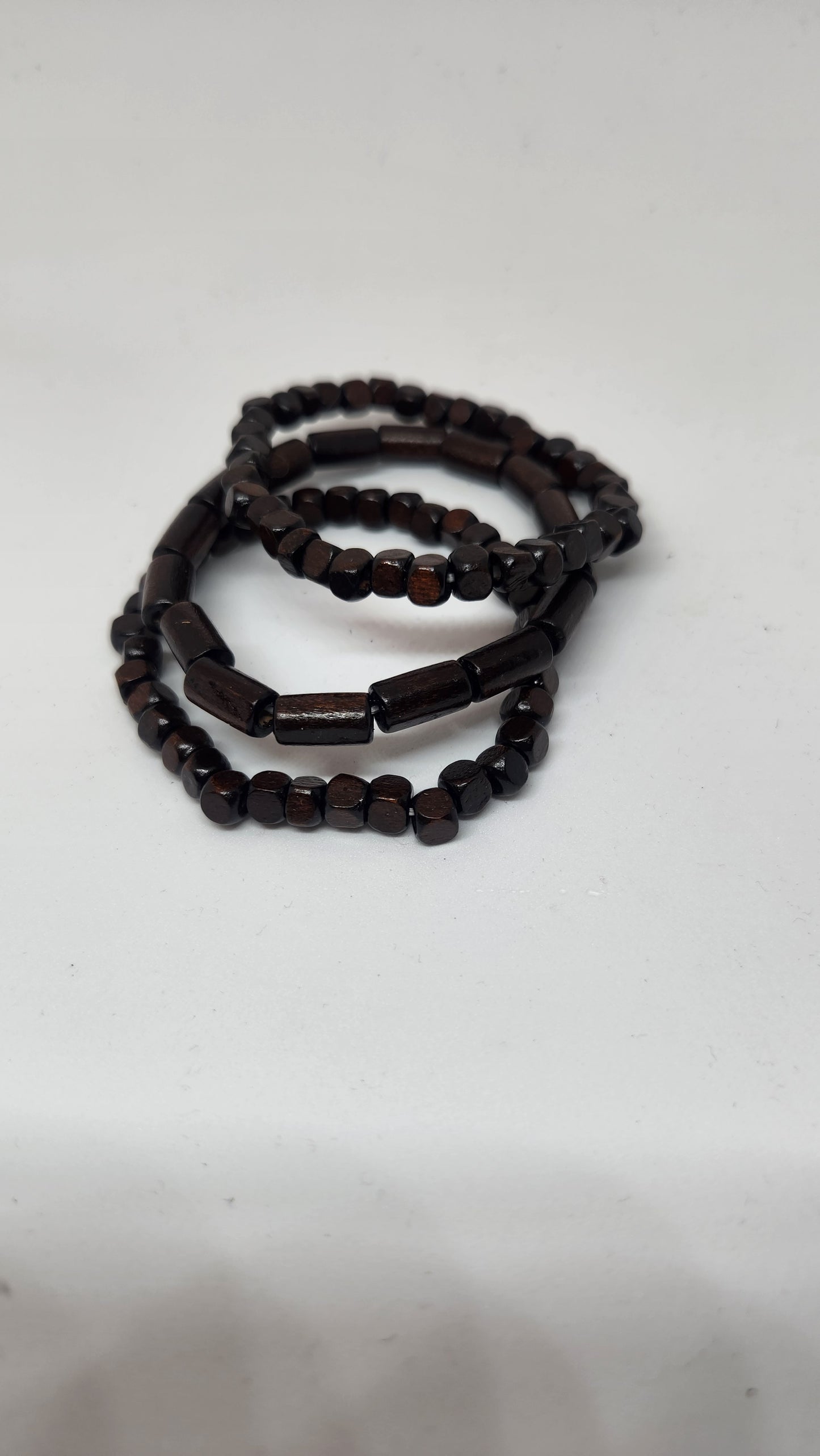 Set of 3 Brown Wood Bead Bracelets