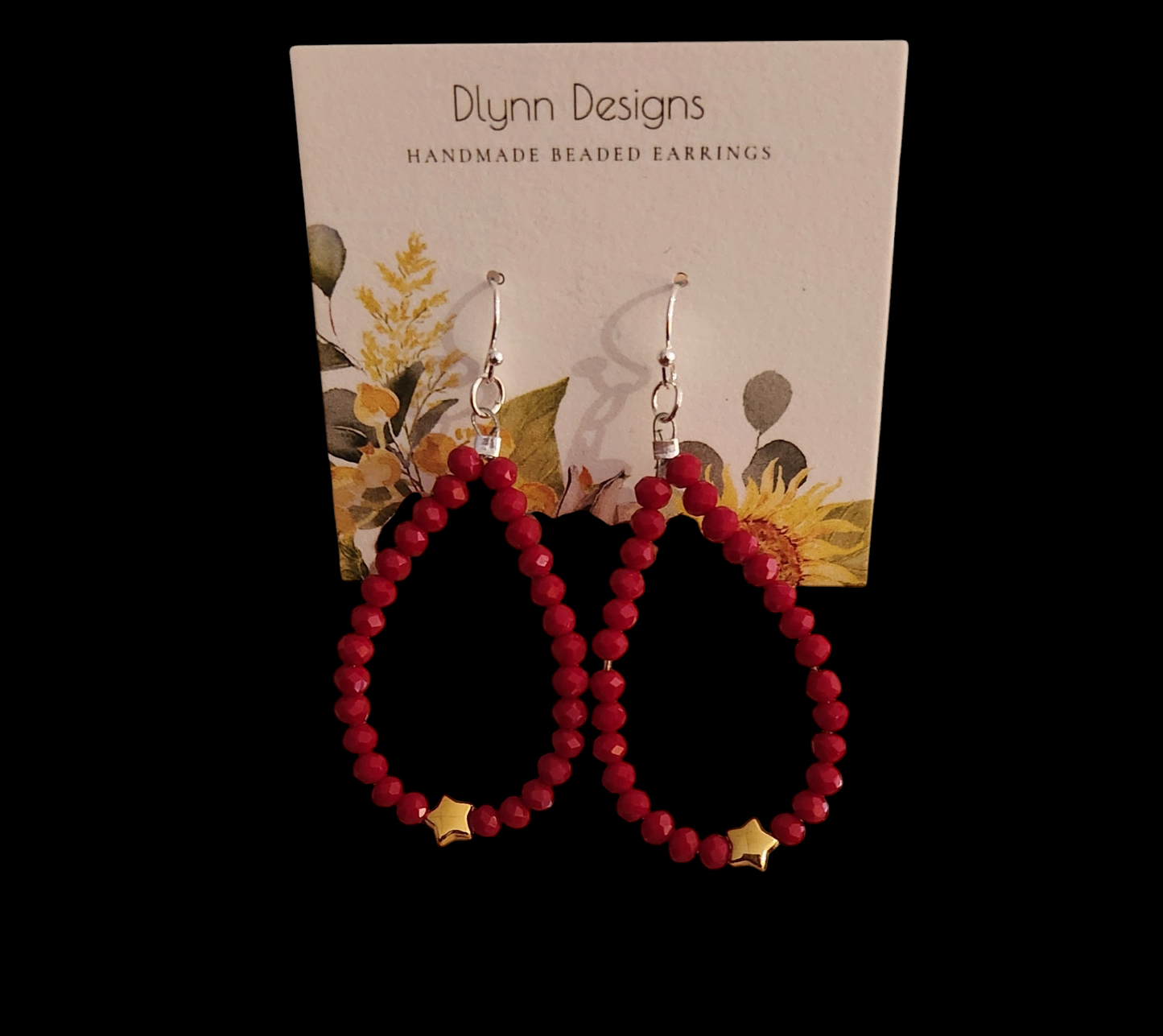 Red Teardrop Bead Hoops with Star Accent