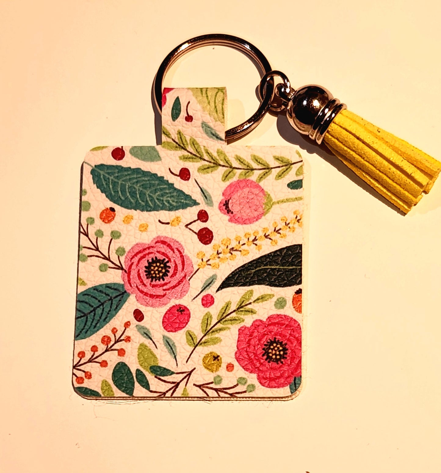 Faux Leather Keychain (pink floral)