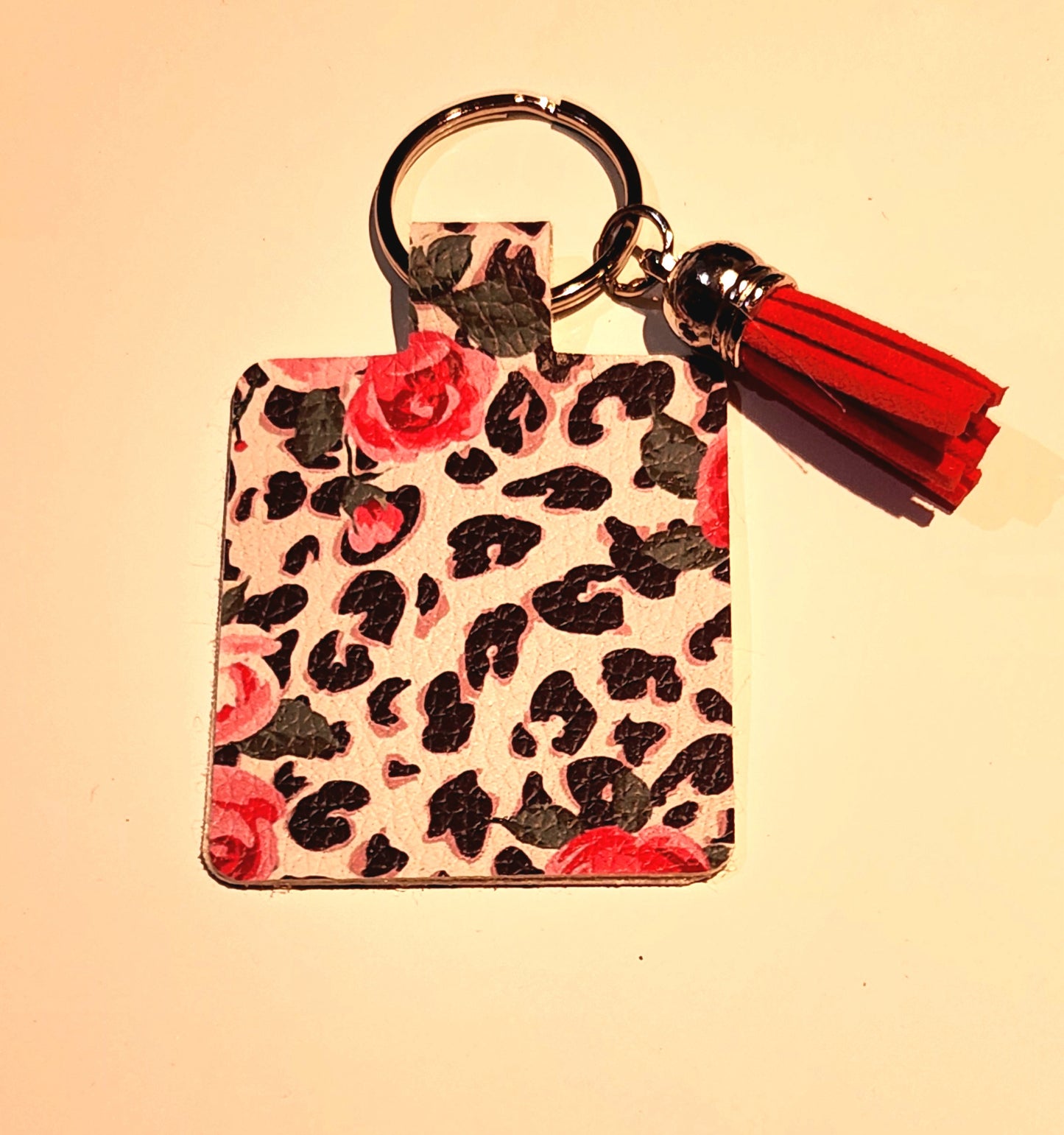 Faux Leather Keychain (rose animal print)