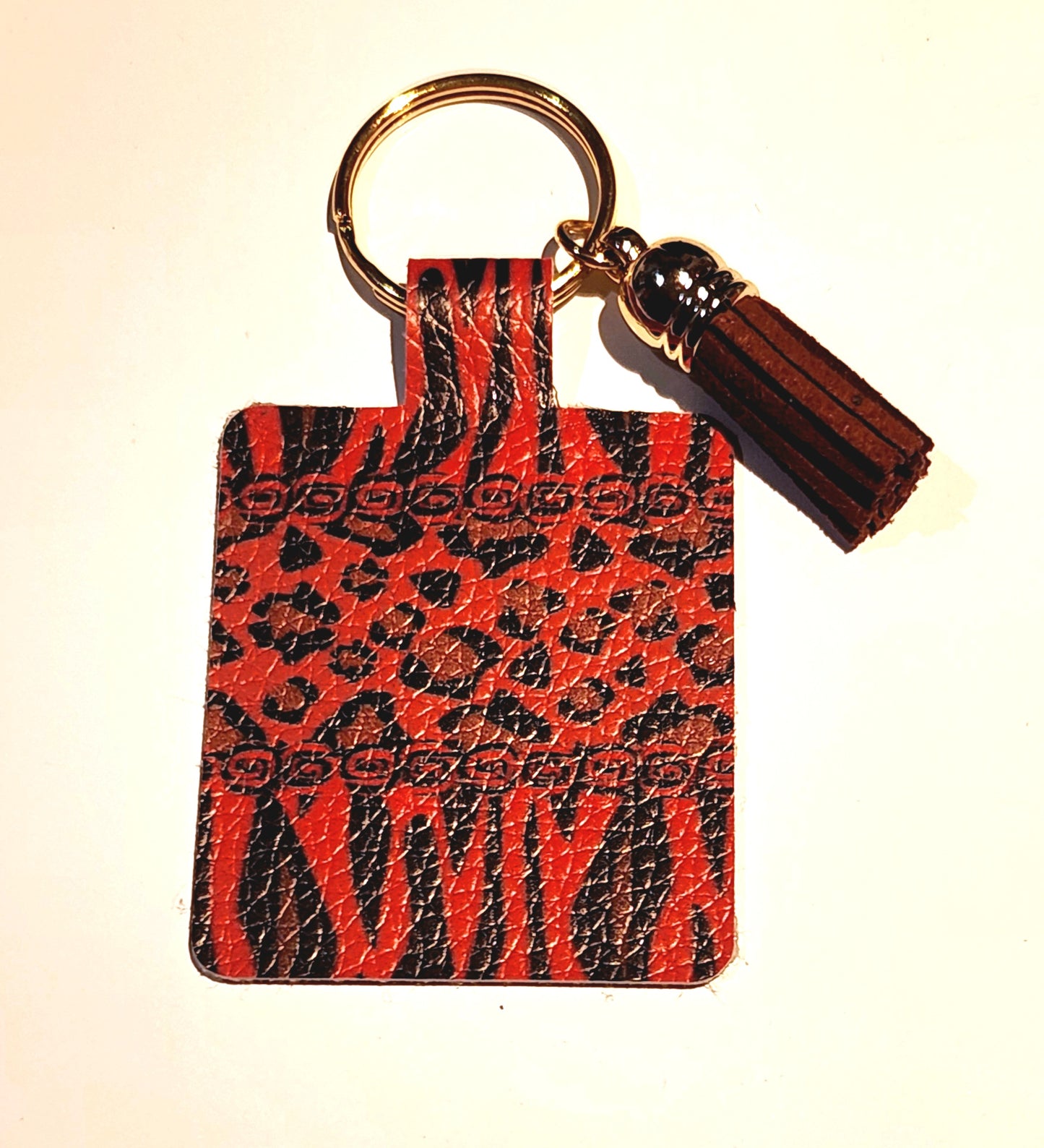 Faux Leather Keychain (red animal print)