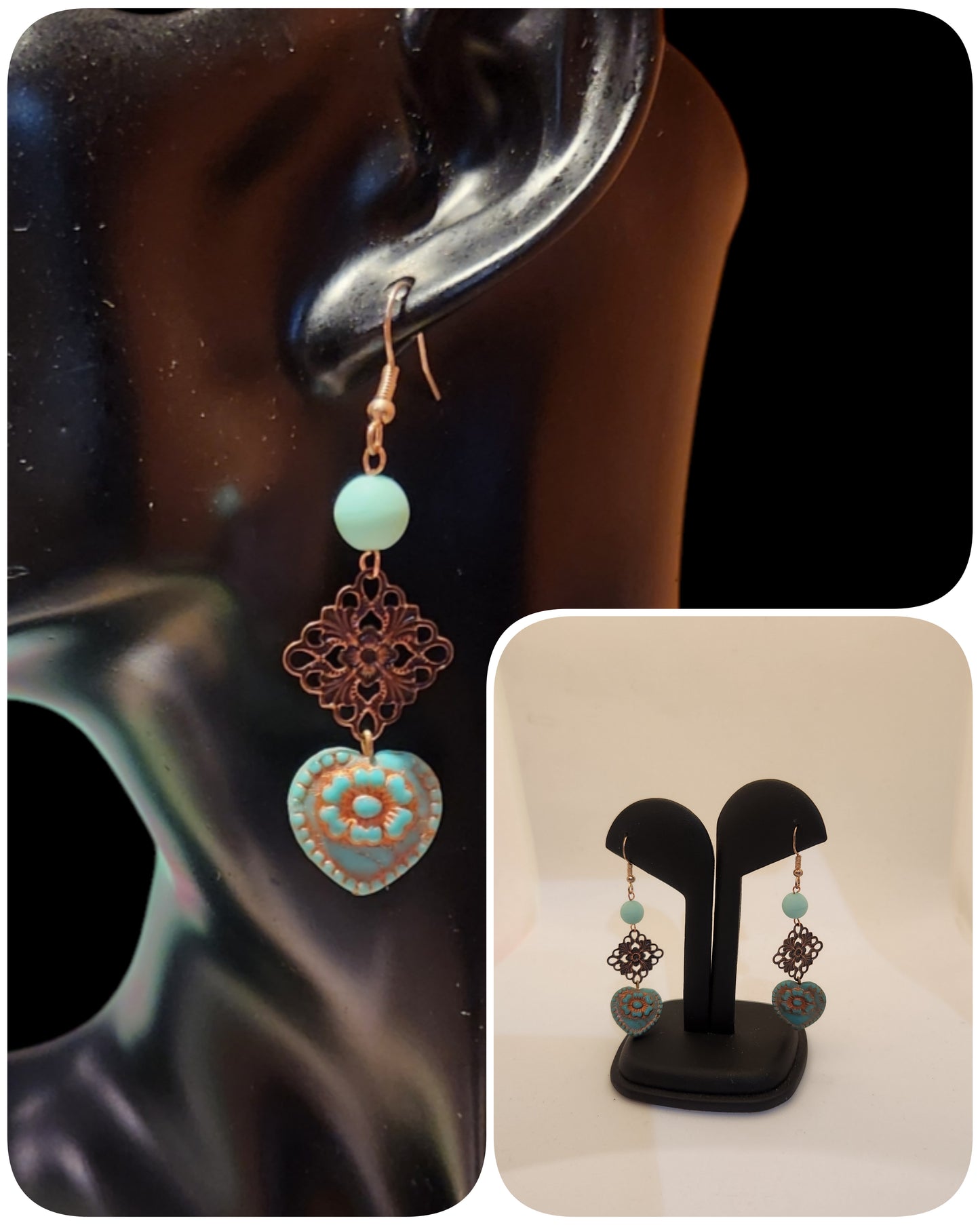 Turquoise and Bronze Dangle Earrings