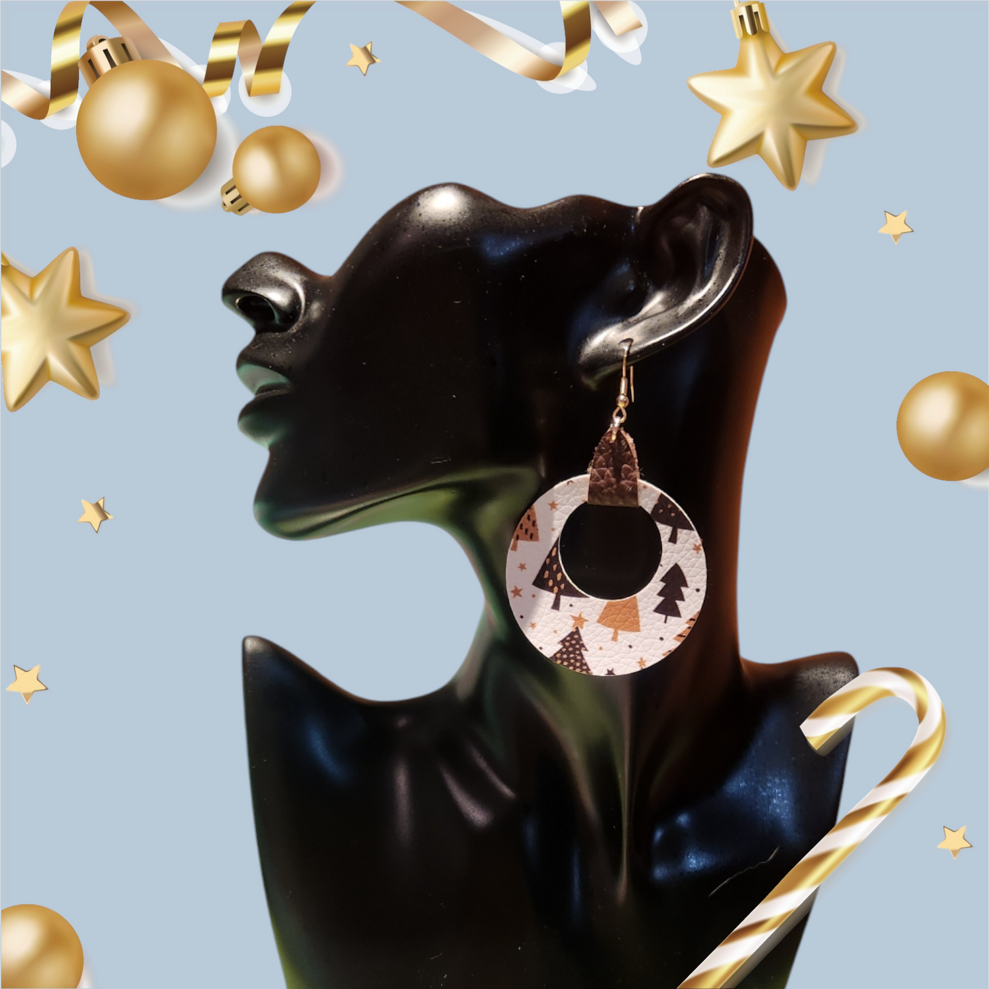White, Black, and Gold Christmas Tree Earrings