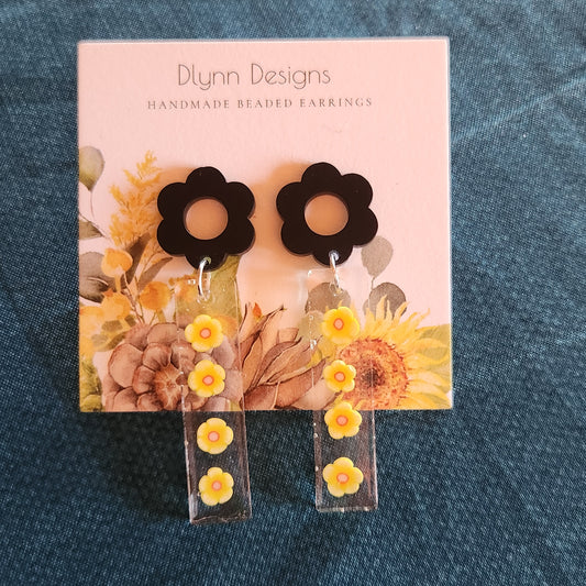 Black and Yellow Floral Dangle Earrings