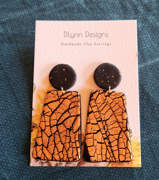 Black and Gold Rectangle Dangle Earrings