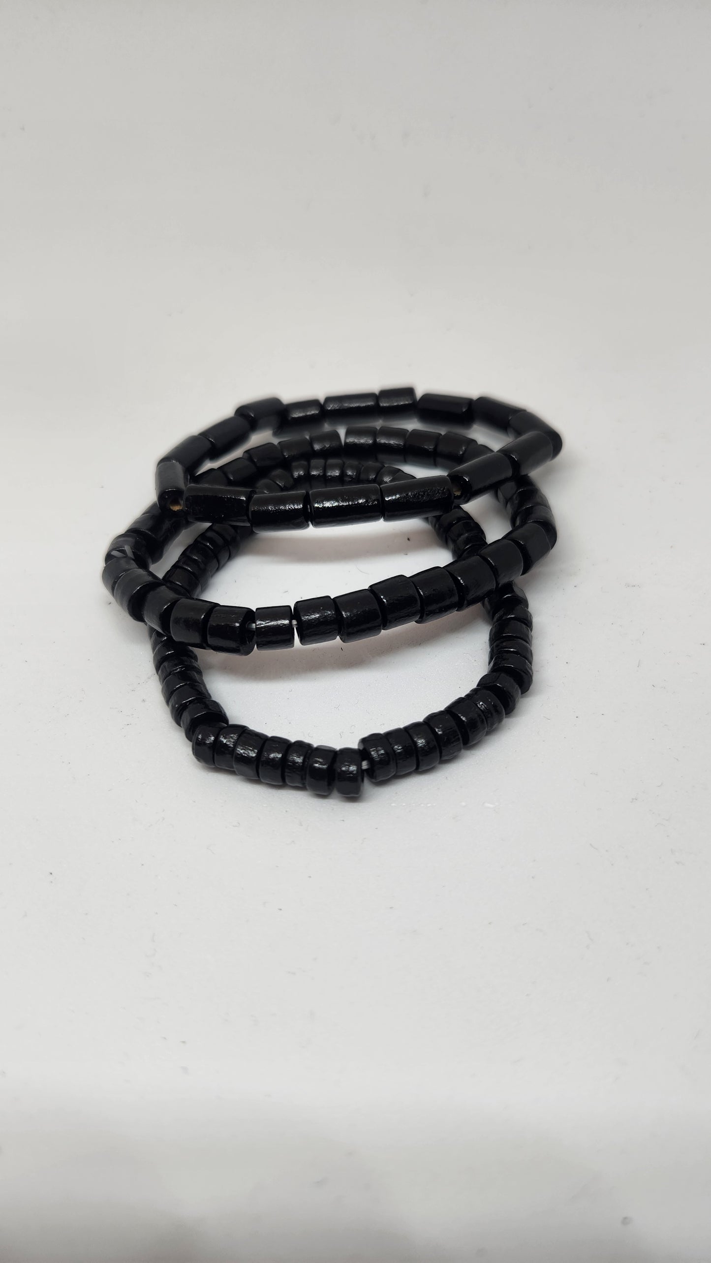 Set of 3 Black Wood Bead Bracelets