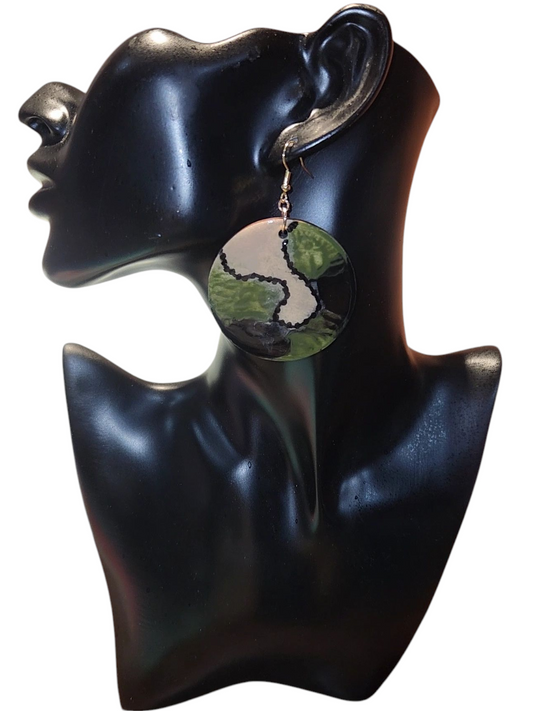 Black and Green Painted Earrings
