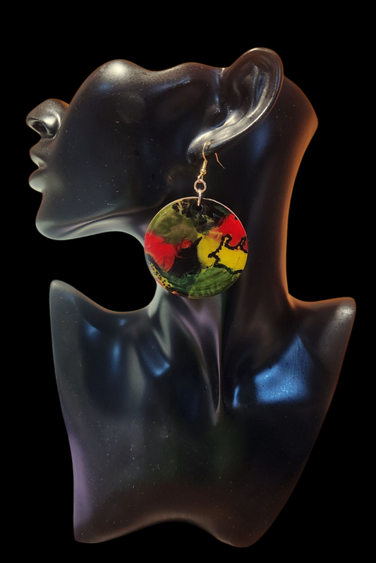 Red, Black, Yellow & Green Painted Earrings