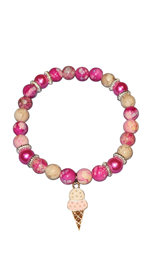 Fuchsia Pink and White Charm Bracelet